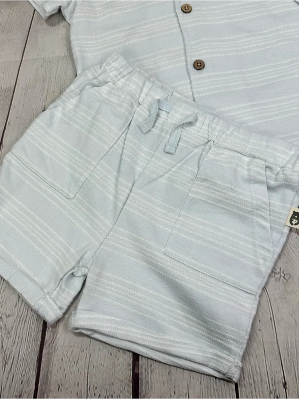 NWT Rabbit & Bear Organic Light Blue Stripe short Set 3pc organic minimalist 4T